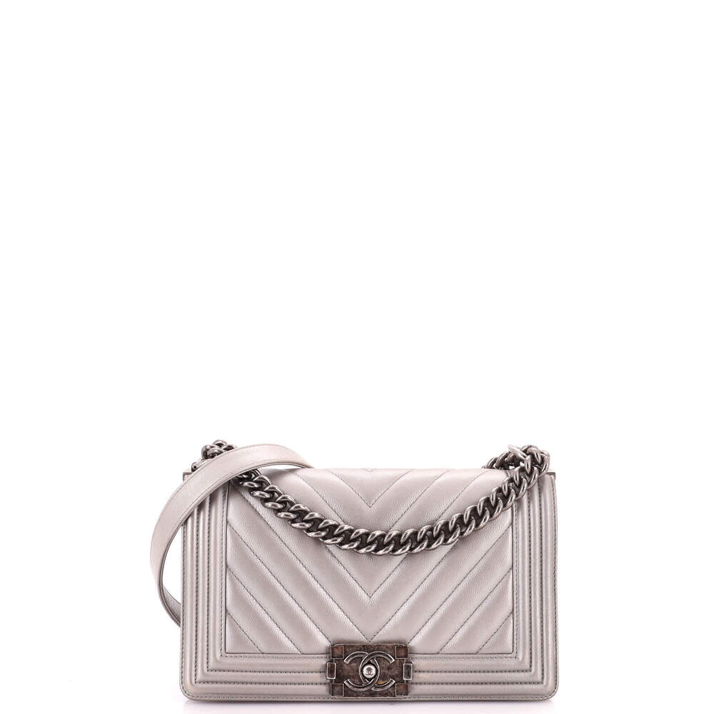 Chanel Old Medium Boy Flap Bag Chevron Caviar